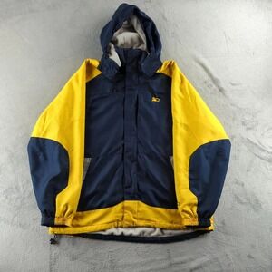 Starter Jacket Mens Large Blue Yellow Hooded Colorblock Ski Winter Parka Coat